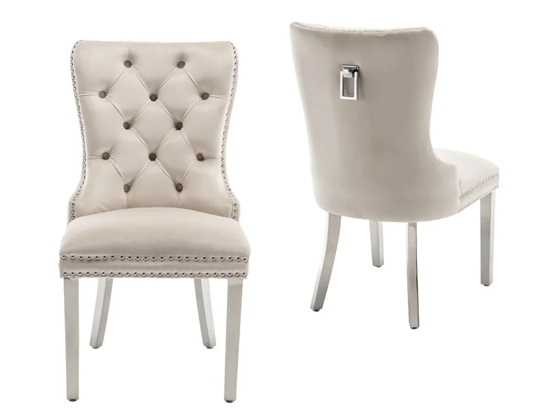 Chaise design velours capitonné clouté et pieds acier chromé Kazar - Lot de 2-Noir