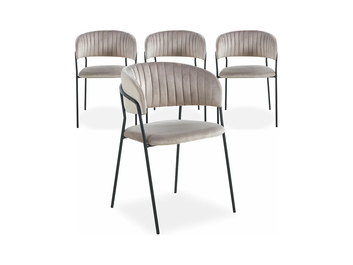 Lot de 4 chaises Tabata Métal Noir et Velours Taupe