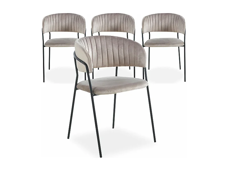 Lot de 4 chaises Tabata Métal Noir et Velours Taupe