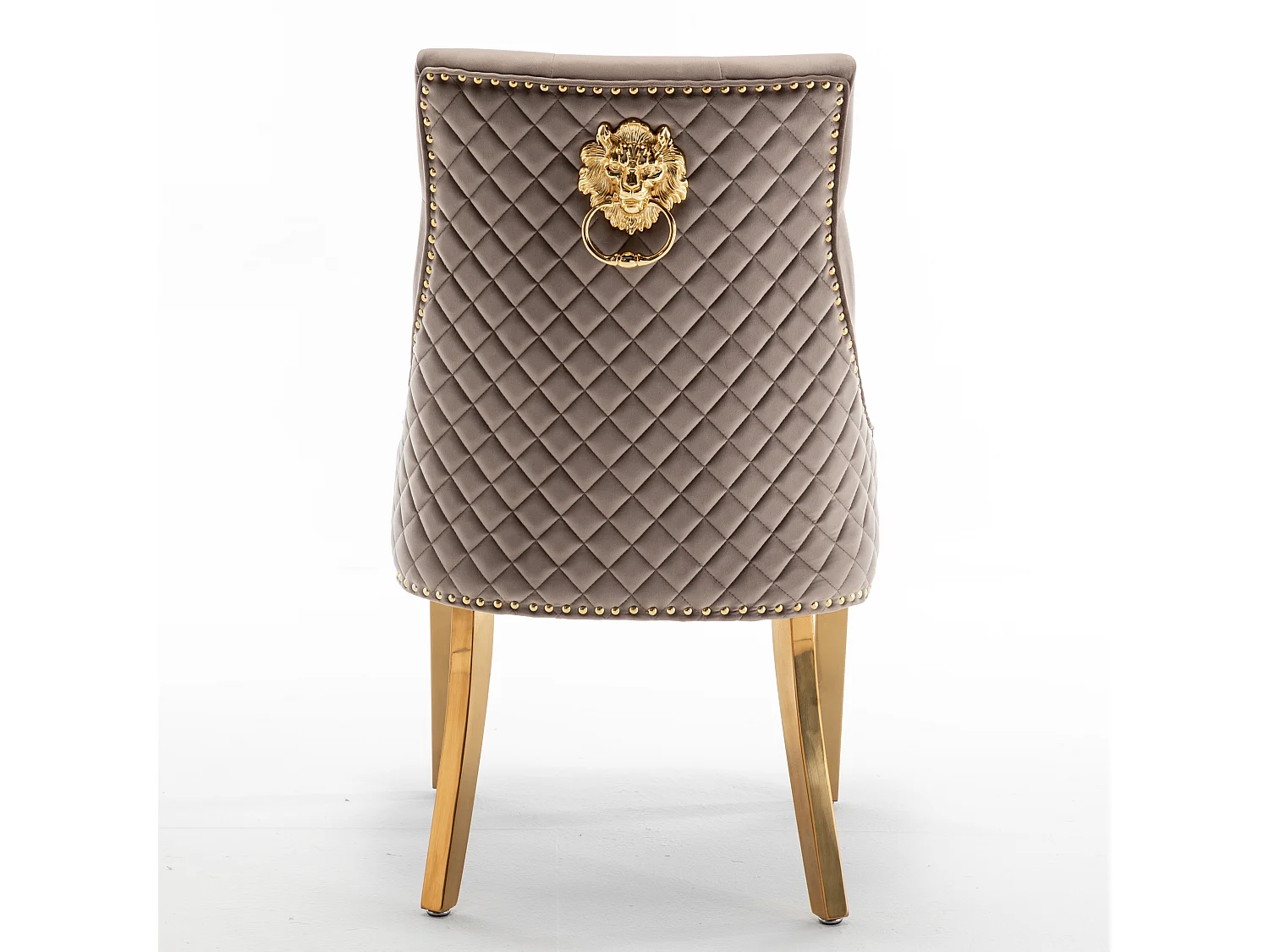 Chaise capitonnée velours avec anneau d'un lion au dos et pieds métal doré Elena - Lot de 2-Couleur Beige foncé