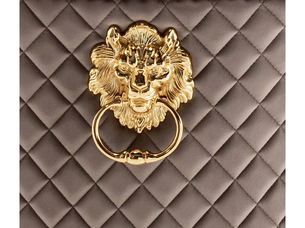 Chaise capitonnée velours avec anneau d'un lion au dos et pieds métal doré Elena - Lot de 2-Couleur Beige foncé