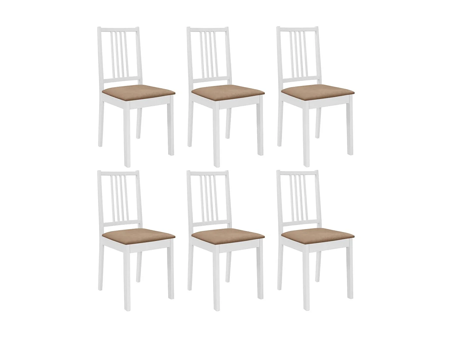 6 pcs Chaises à dîner avec coussins Blanc Bois solide 2