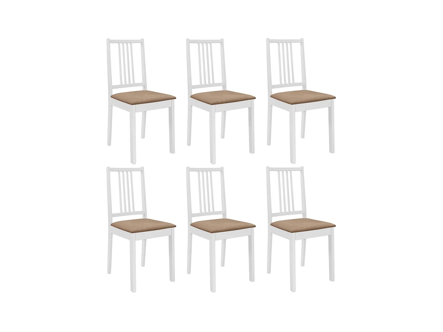 6 pcs Chaises à dîner avec coussins Blanc Bois solide 2
