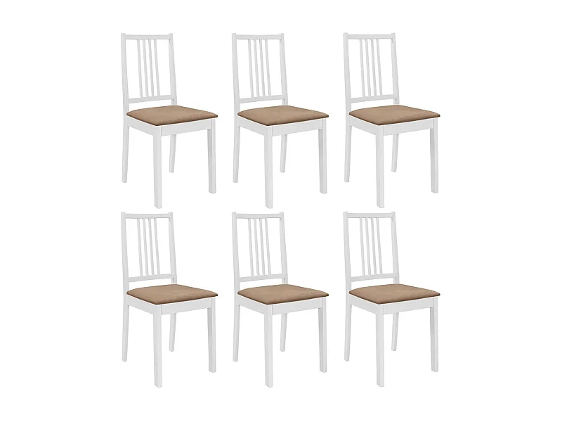 6 pcs Chaises à dîner avec coussins Blanc Bois solide 2