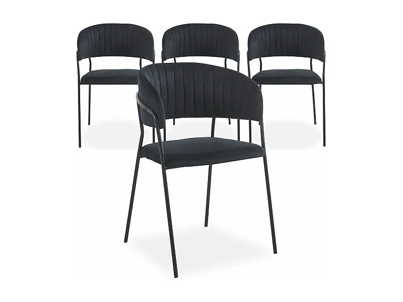 Lot de 4 chaises Tabata Métal Noir et Velours Noir