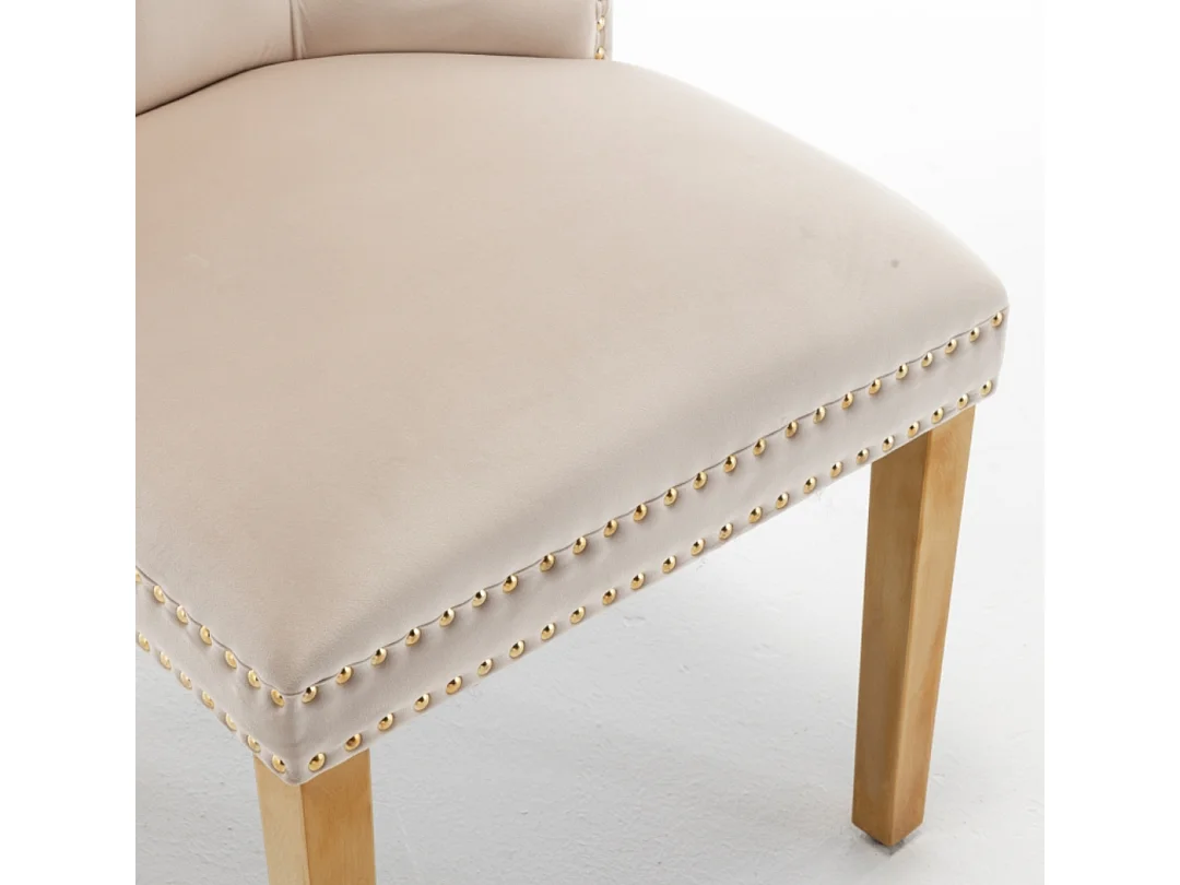 Chaise design velours capitonné clouté et pieds acier doré Kazar - Lot de 2-Couleur Beige clair