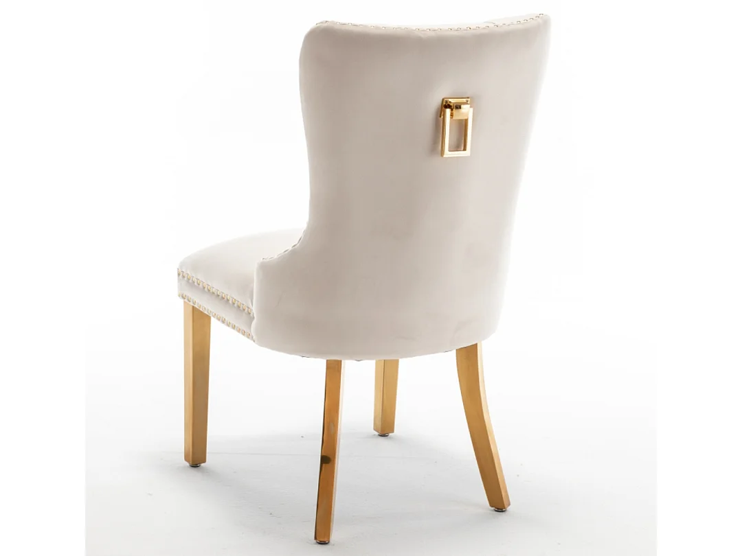 Chaise design velours capitonné clouté et pieds acier doré Kazar - Lot de 2-Couleur Beige clair