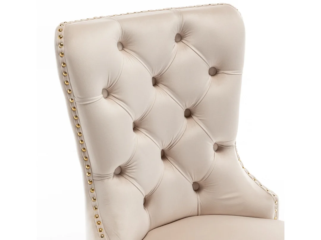 Chaise design velours capitonné clouté et pieds acier doré Kazar - Lot de 2-Couleur Beige clair