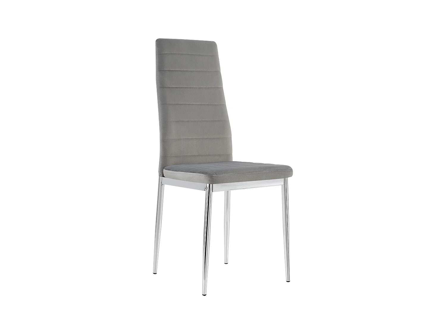Chaise velours gris matelassé et pieds acier chromé Roba - Lot de 6