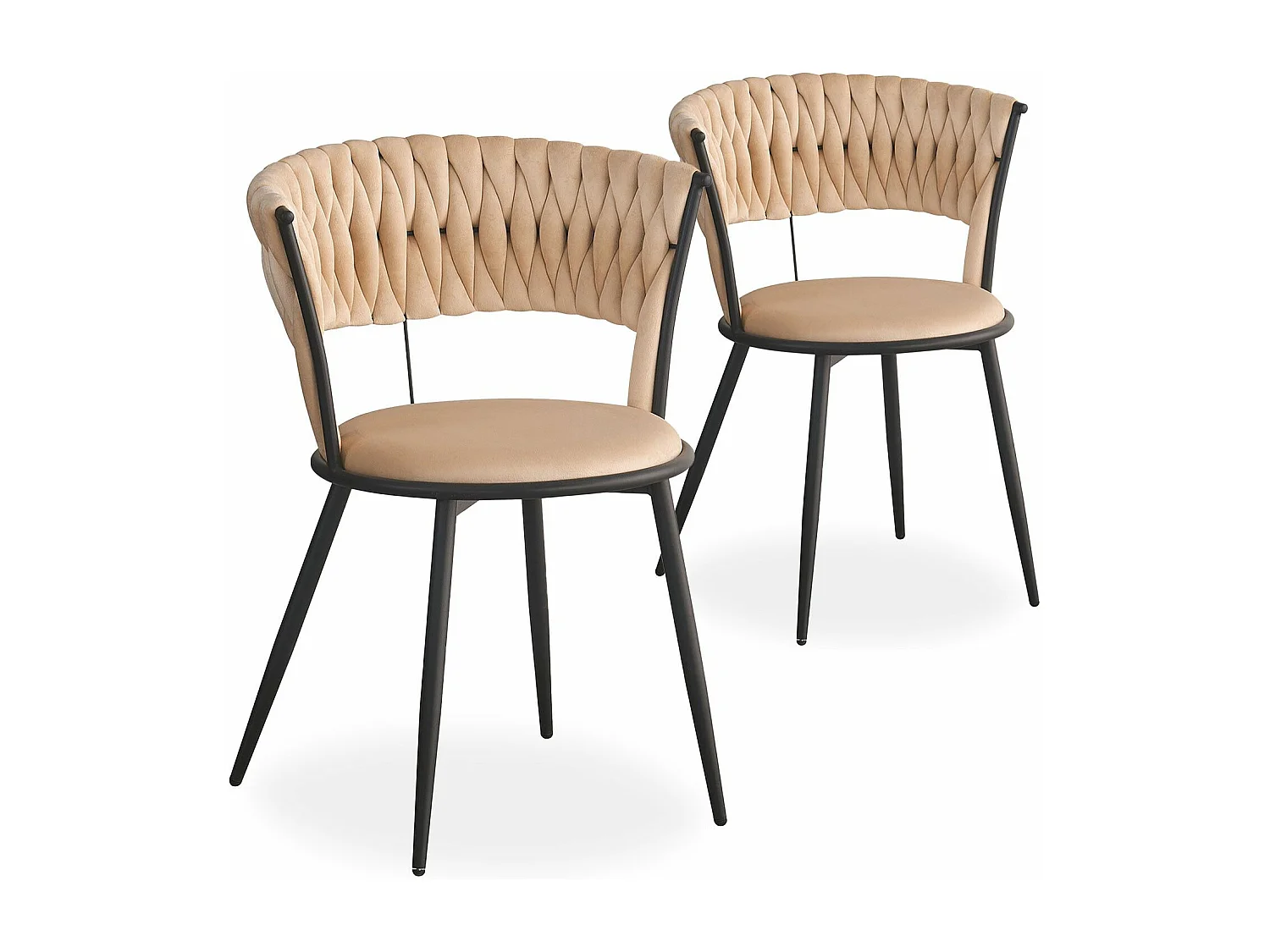 Lot de 2 chaises design au dossier arrondi style maillage Varadian Velours Beige et Métal Noir