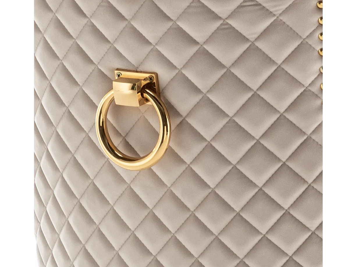 Chaise capitonnée velours avec anneau au dos et pieds métal doré Royal - Lot de 2-Couleur Beige clair