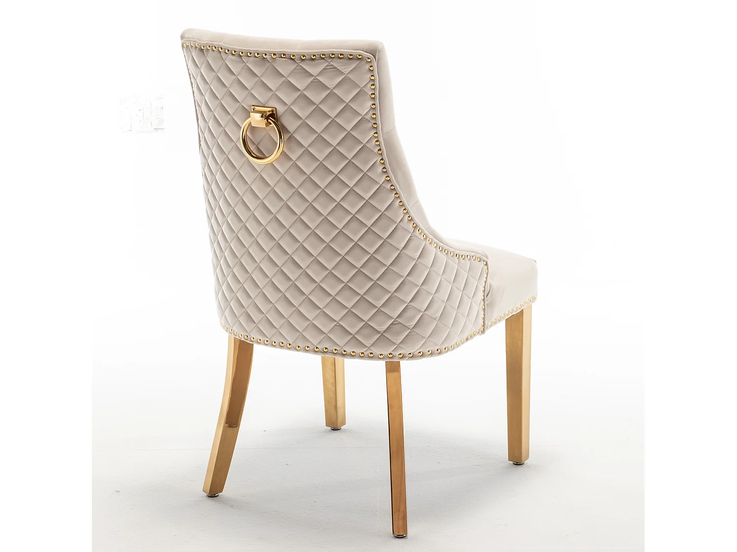 Chaise capitonnée velours avec anneau au dos et pieds métal doré Royal - Lot de 2-Couleur Beige clair