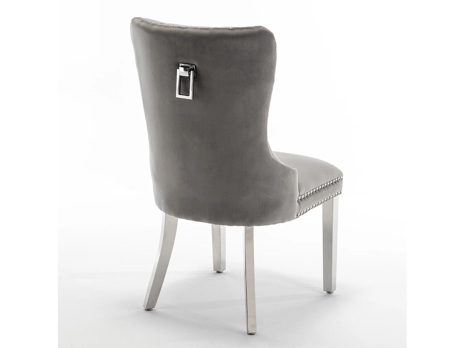 Chaise design velours capitonné clouté et pieds acier chromé Kazar - Lot de 2-Couleur Gris foncé