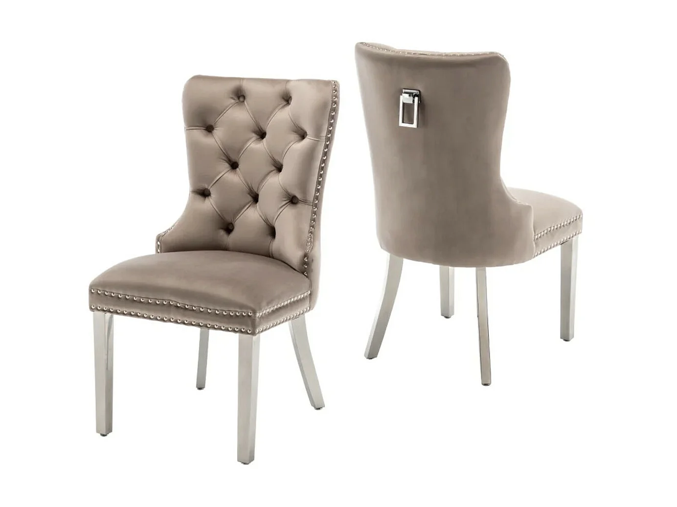 Chaise design velours capitonné clouté et pieds acier chromé Kazar - Lot de 2-Couleur Gris foncé