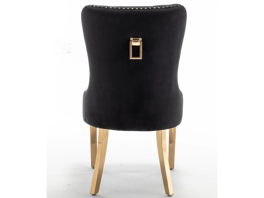 Chaise design velours capitonné clouté et pieds acier doré Kazar - Lot de 2-Couleur Noir