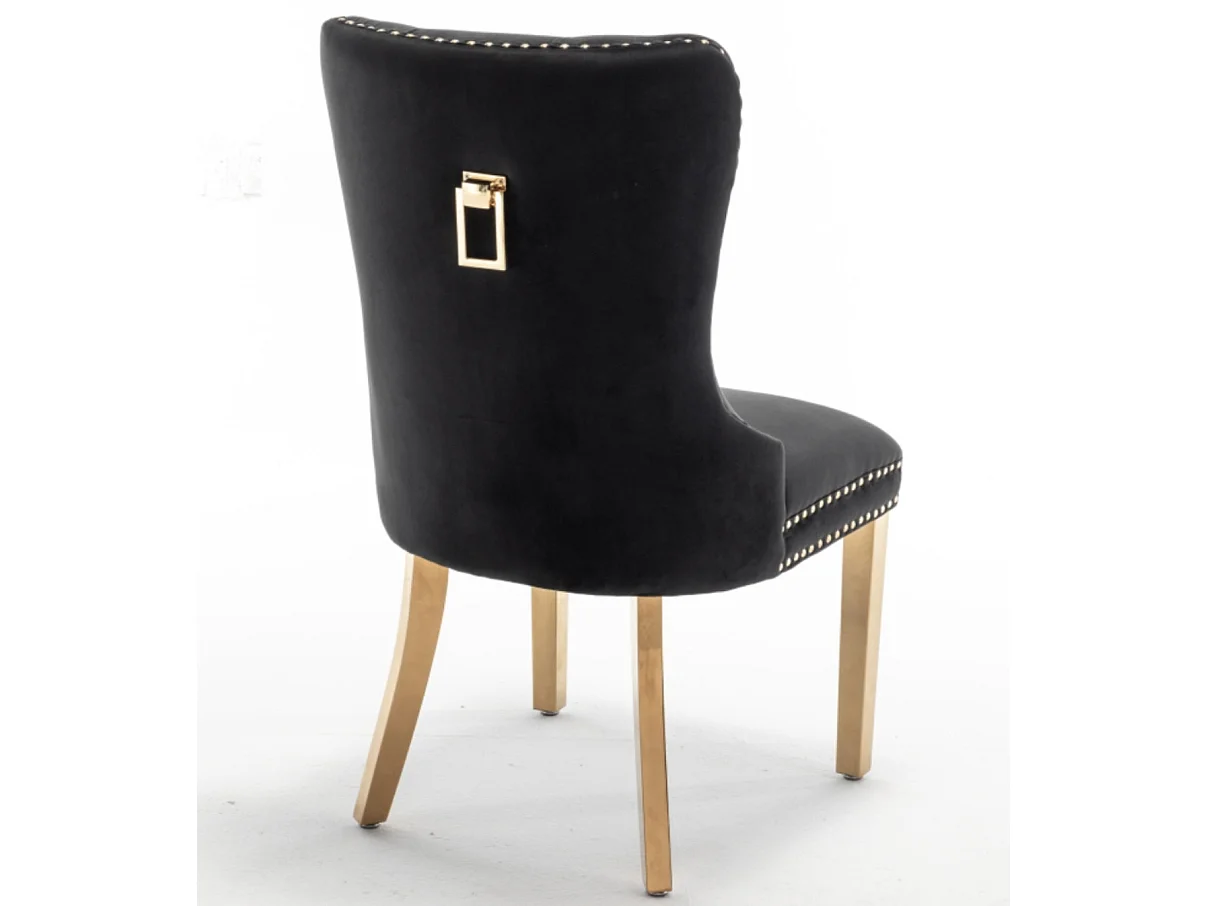 Chaise design velours capitonné clouté et pieds acier doré Kazar - Lot de 2-Couleur Noir