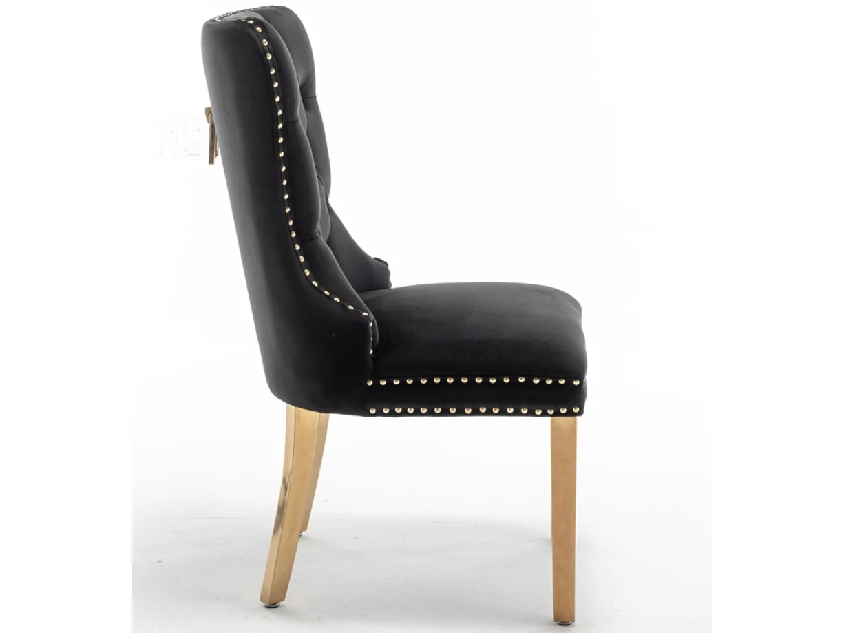 Chaise design velours capitonné clouté et pieds acier doré Kazar - Lot de 2-Couleur Noir