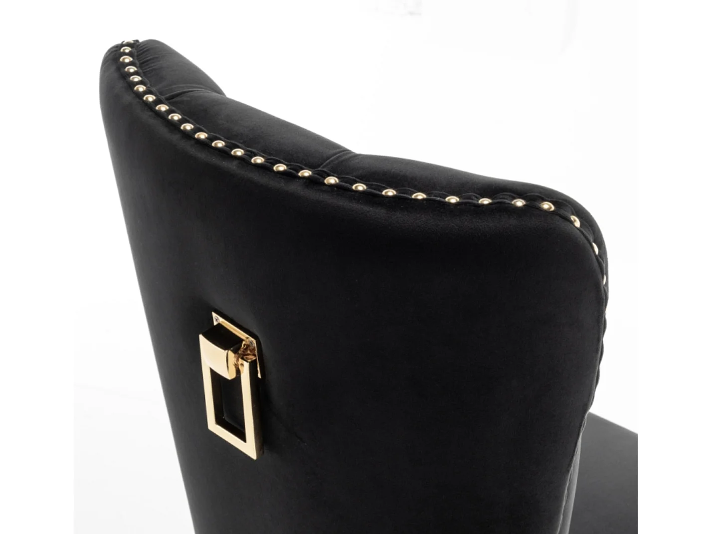 Chaise design velours capitonné clouté et pieds acier doré Kazar - Lot de 2-Couleur Noir