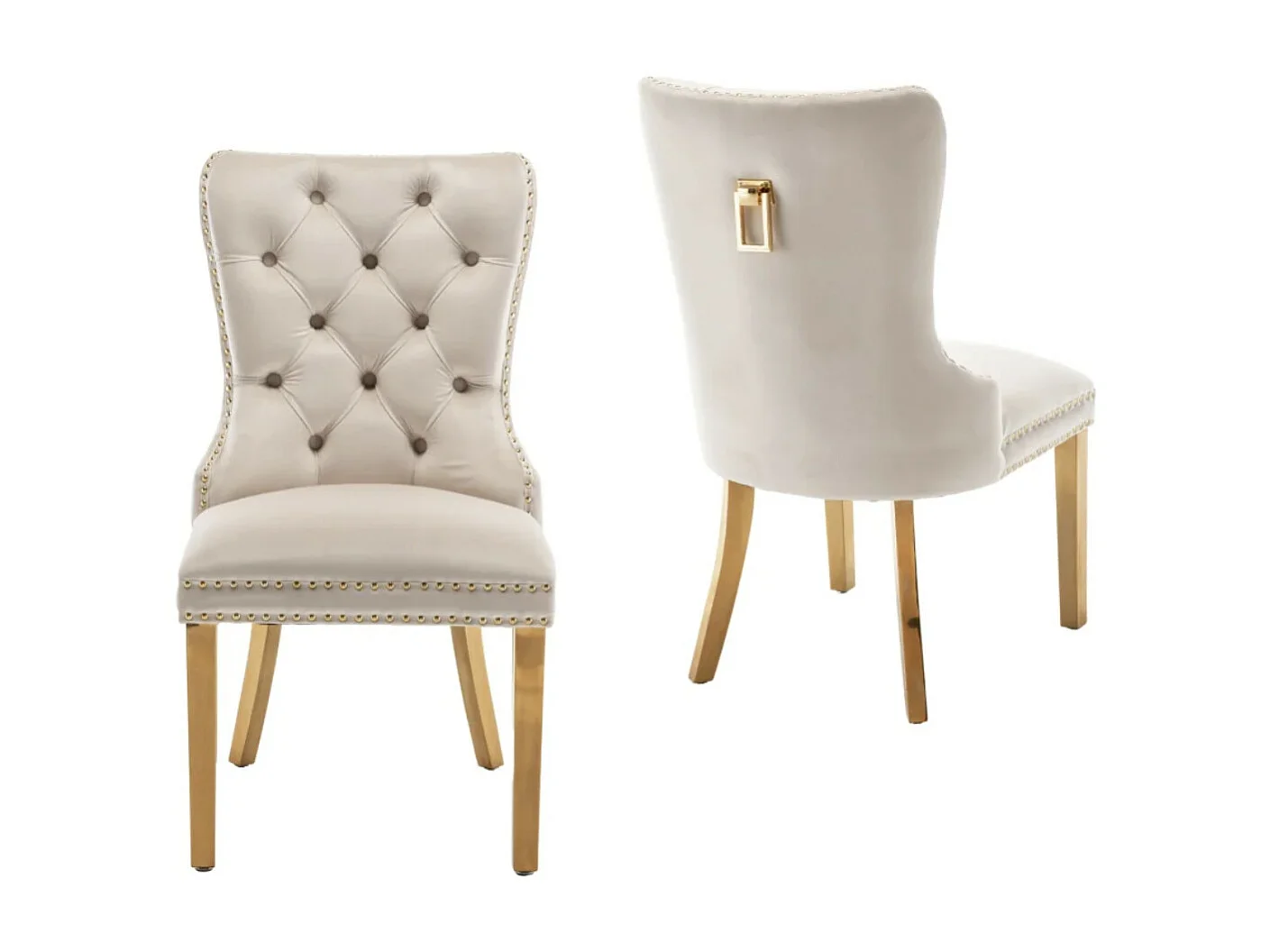 Chaise design velours capitonné clouté et pieds acier doré Kazar - Lot de 2-Couleur Noir