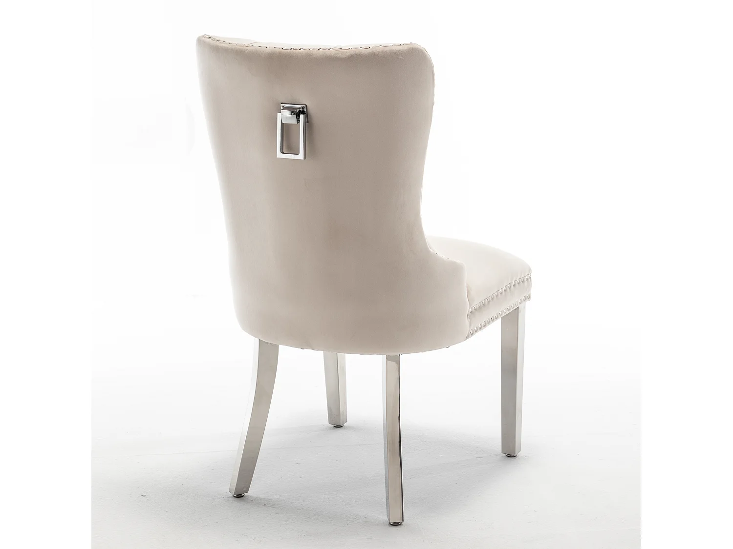 Chaise design velours capitonné clouté et pieds acier chromé Kazar - Lot de 2-Beige clair