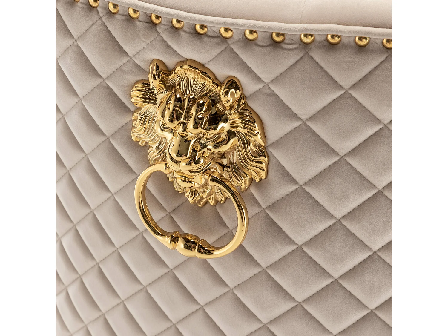 Chaise capitonnée velours avec anneau d'un lion au dos et pieds métal doré Elena - Lot de 2-Couleur Beige clair