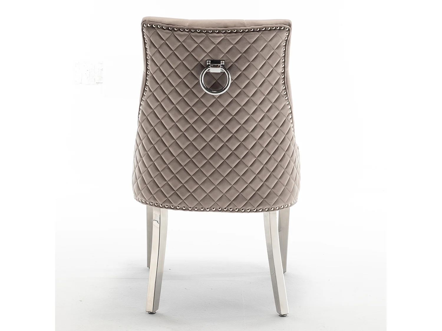 Chaise capitonnée velours avec anneau au dos et pieds métal chromé Royal - Lot de 2-Couleur Beige foncé