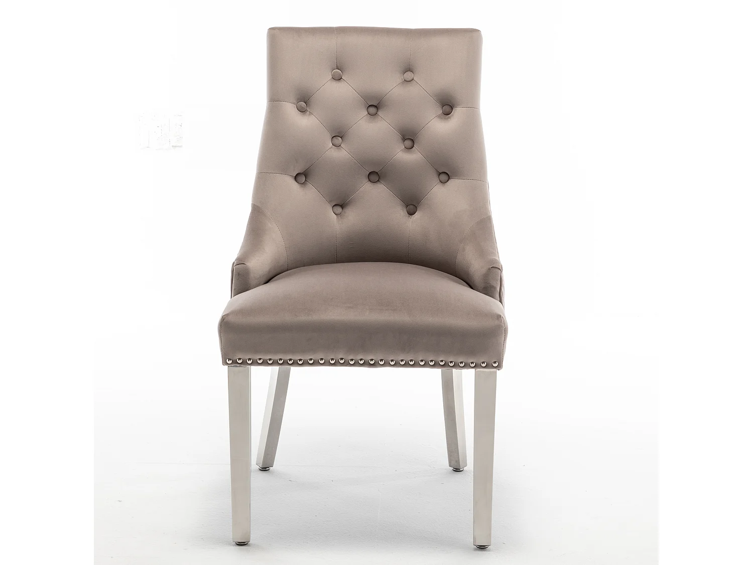 Chaise capitonnée velours avec anneau au dos et pieds métal chromé Royal - Lot de 2-Couleur Beige foncé