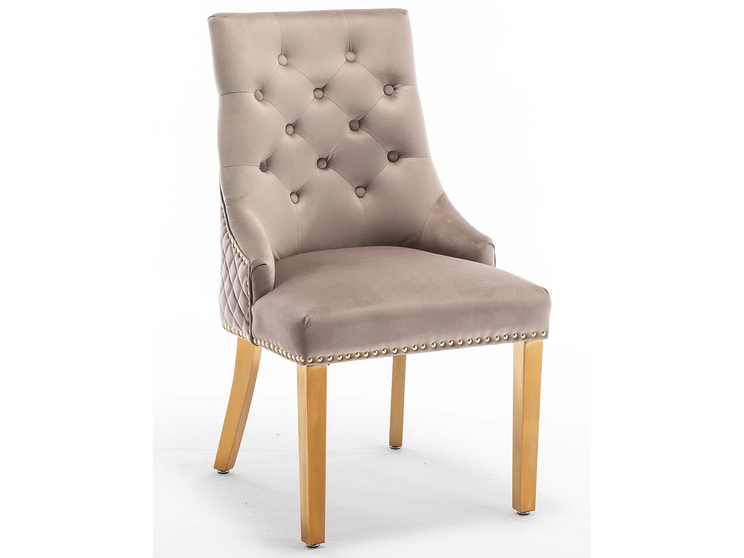 Chaise capitonnée velours avec anneau au dos et pieds métal doré Royal - Lot de 2-Couleur Beige foncé