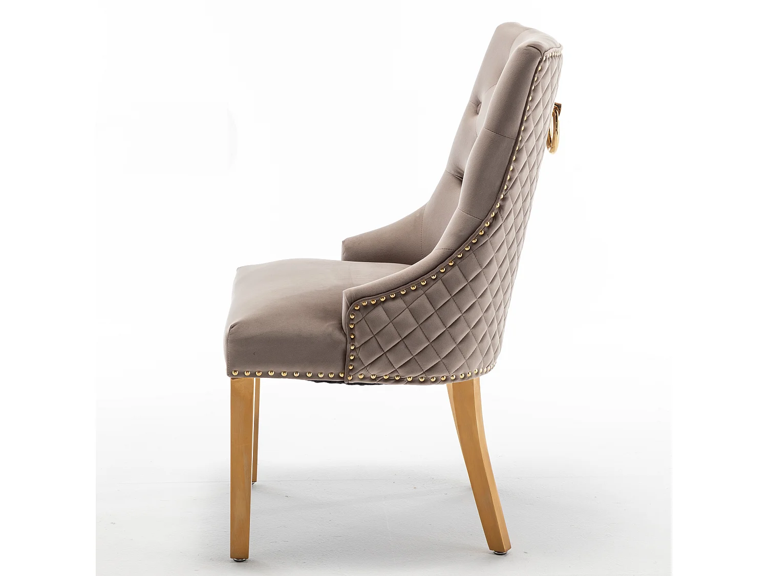 Chaise capitonnée velours avec anneau au dos et pieds métal doré Royal - Lot de 2-Couleur Beige foncé