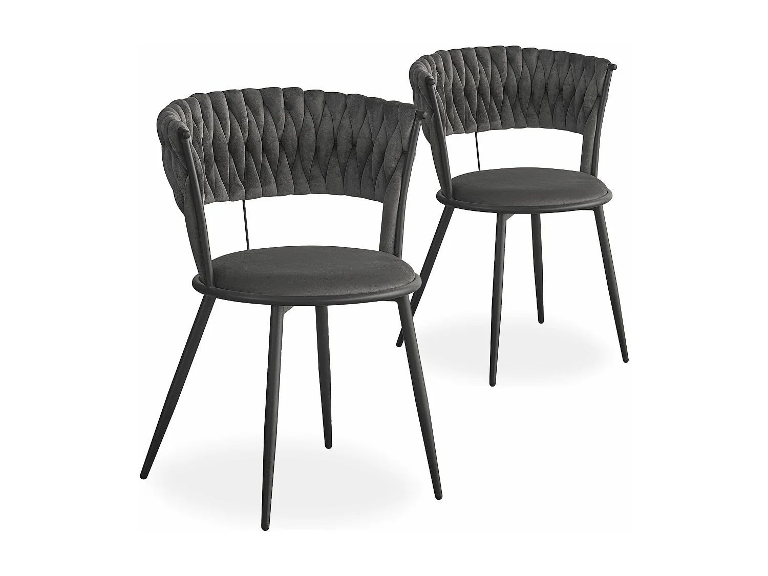 Lot de 2 chaises design au dossier arrondi style maillage Varadian Velours Gris et Métal Noir