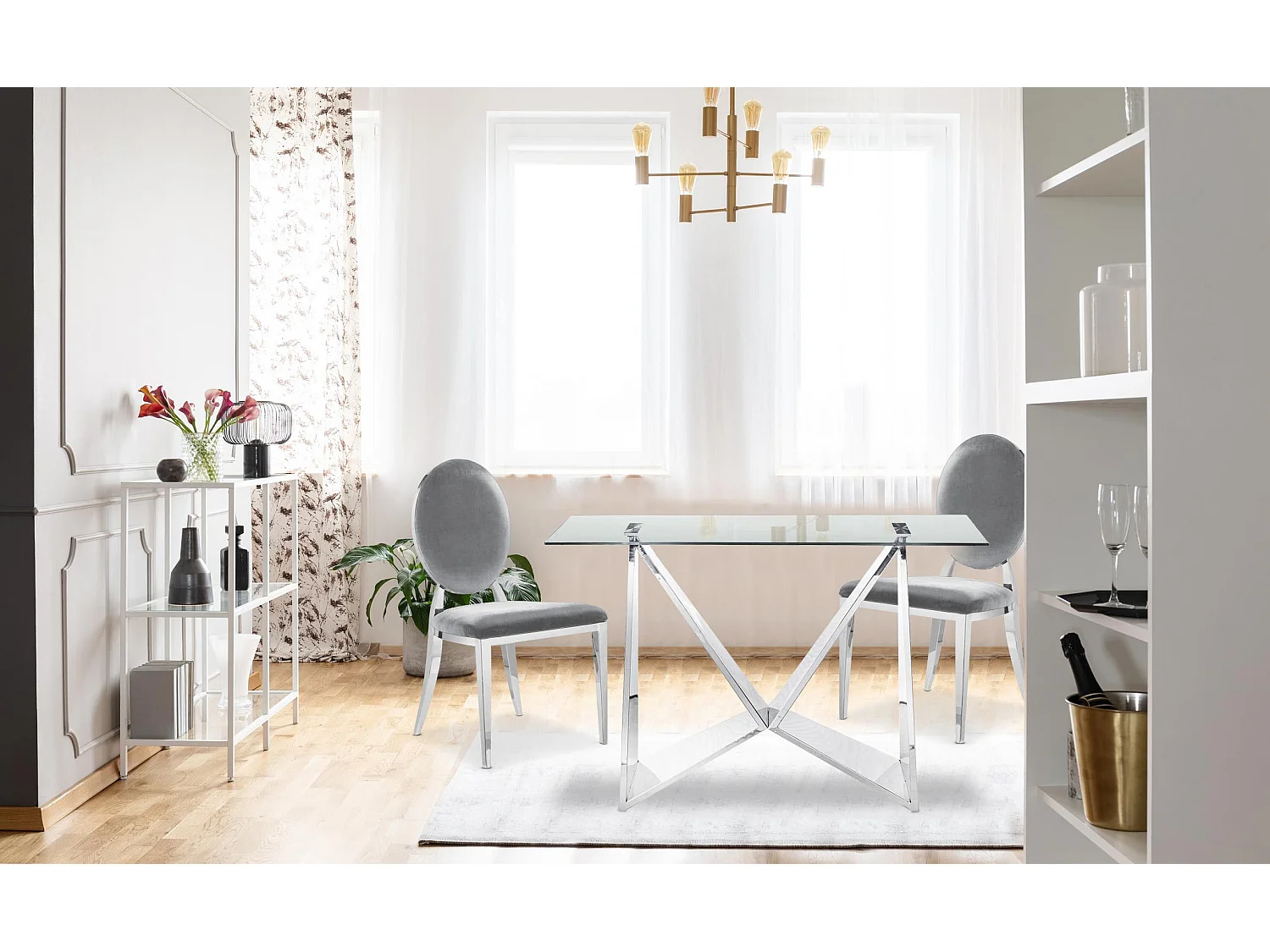 Lot de 8 chaises médaillon Sofia Velours Argent