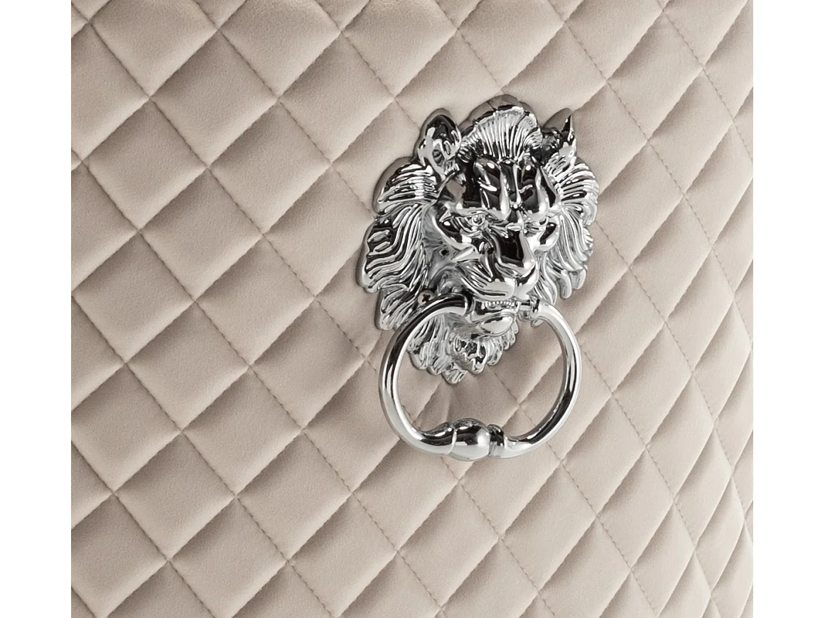 Chaise capitonnée velours avec anneau d'un lion au dos et pieds métal chromé Elena - Lot de 2-Couleur Beige clair