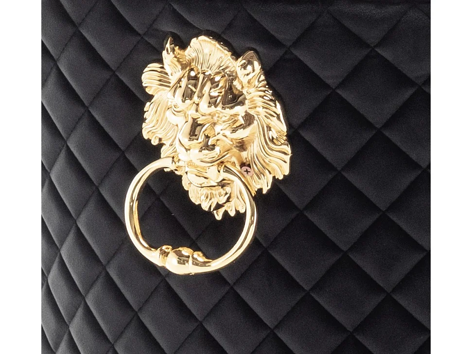 Chaise capitonnée velours avec anneau d'un lion au dos et pieds métal doré Elena - Lot de 2-Couleur Noir