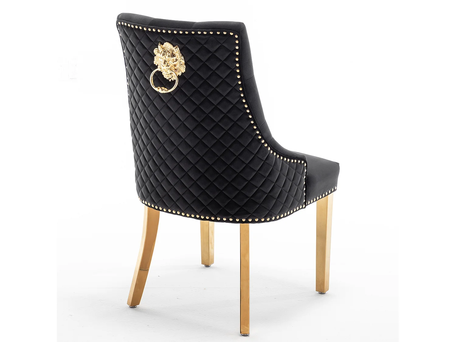 Chaise capitonnée velours avec anneau d'un lion au dos et pieds métal doré Elena - Lot de 2-Couleur Noir
