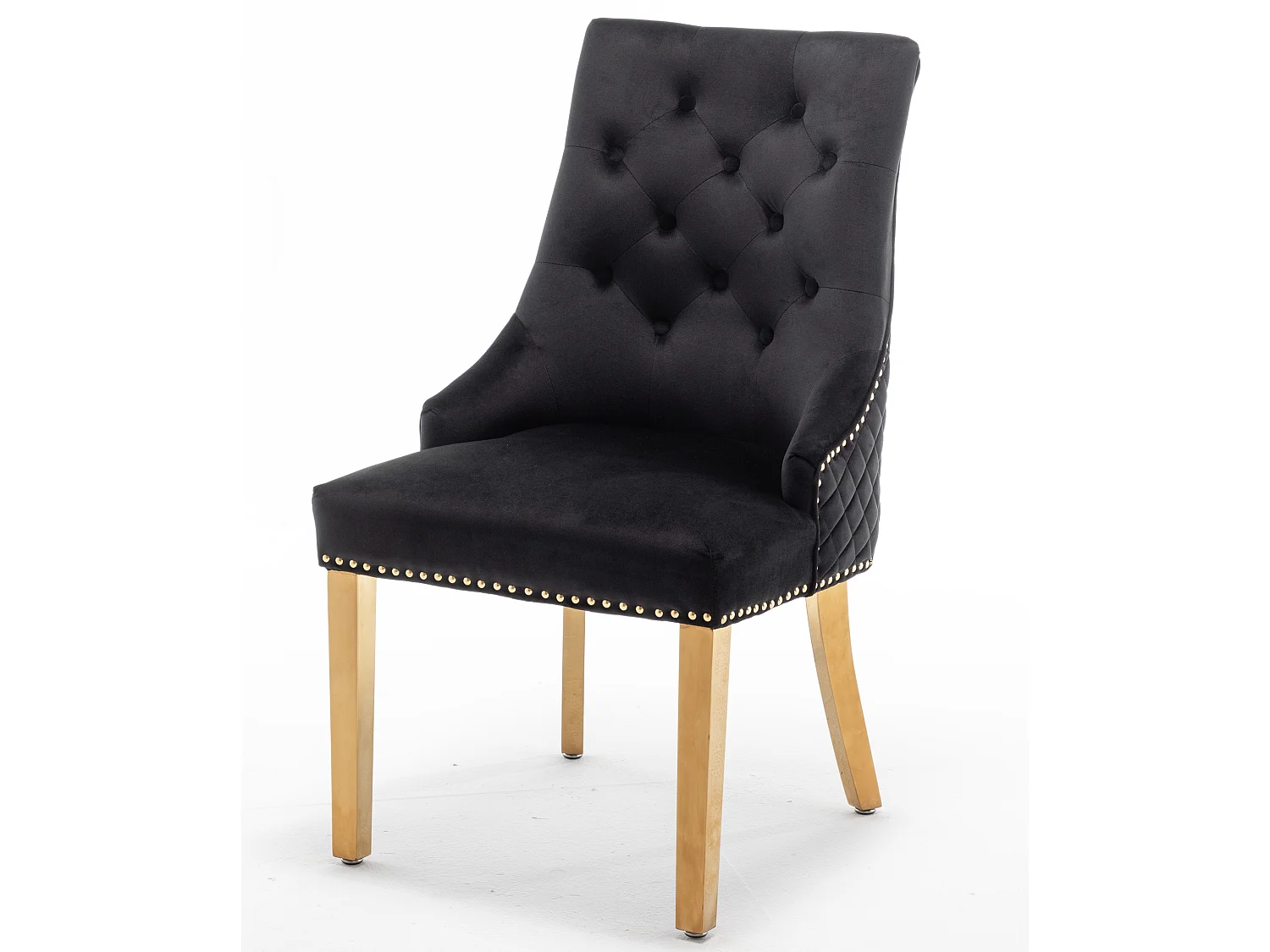 Chaise capitonnée velours avec anneau d'un lion au dos et pieds métal doré Elena - Lot de 2-Noir