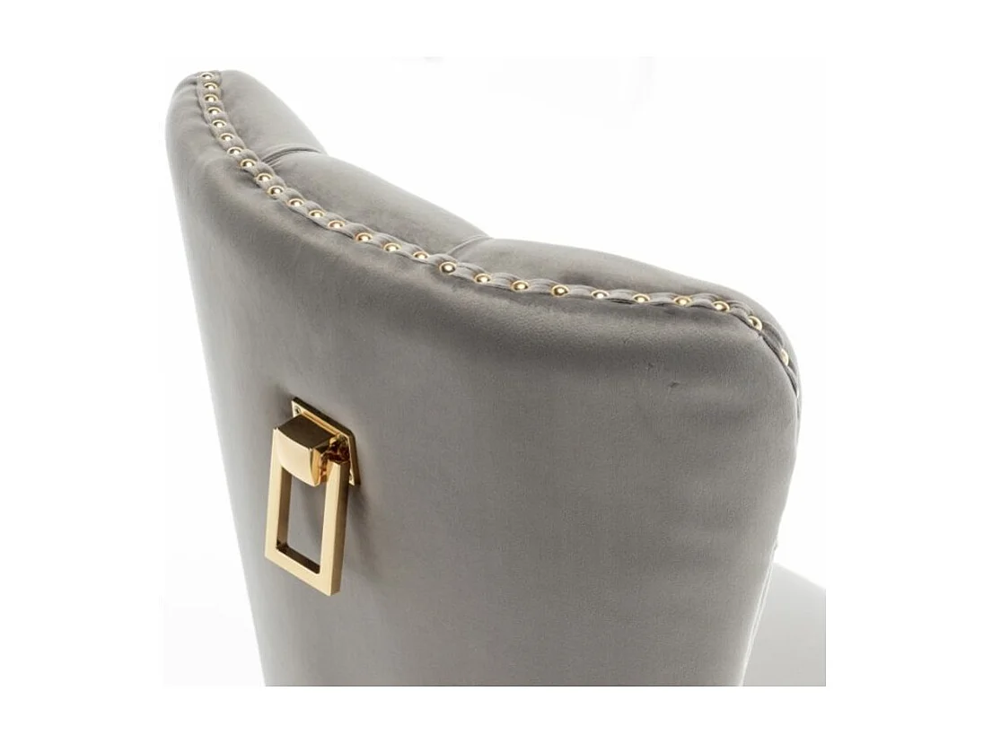 Chaise design velours capitonné clouté et pieds acier doré Kazar - Lot de 2-Couleur Gris foncé
