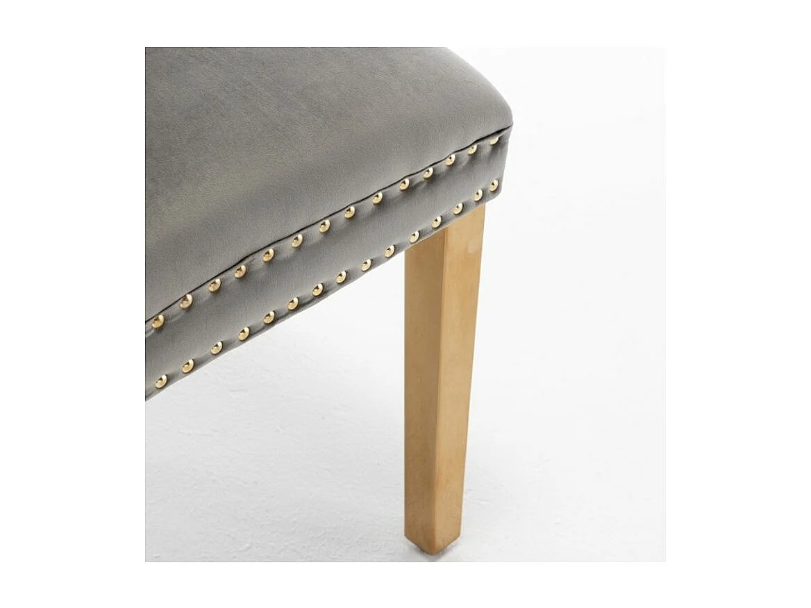 Chaise design velours capitonné clouté et pieds acier doré Kazar - Lot de 2-Couleur Gris foncé