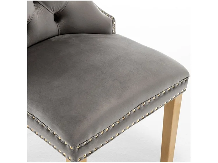 Chaise design velours capitonné clouté et pieds acier doré Kazar - Lot de 2-Couleur Gris foncé