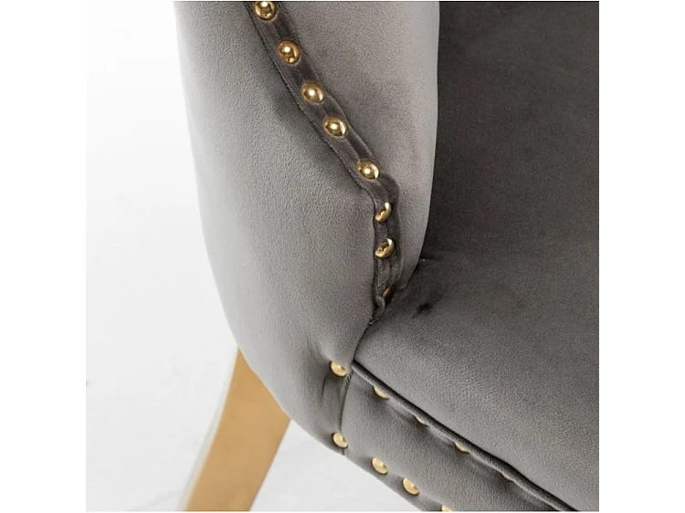 Chaise design velours capitonné clouté et pieds acier doré Kazar - Lot de 2-Couleur Gris foncé