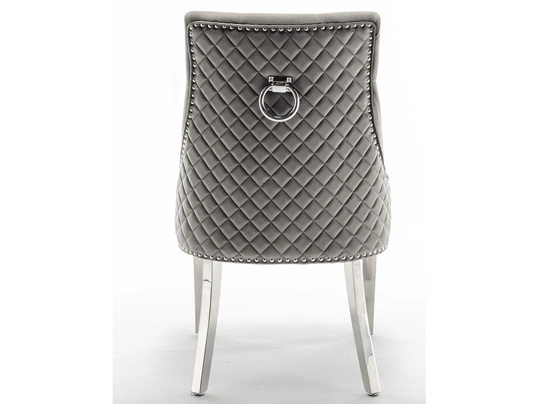 Chaise capitonnée velours avec anneau au dos et pieds métal chromé Royal - Lot de 2-Gris foncé