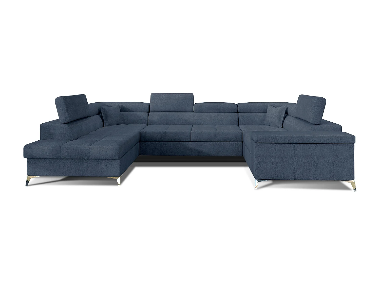 Canapé panoramique convertible tissu bleu jean avec coffre de rangement Triano 342cm-Coffre de rangement à gauche