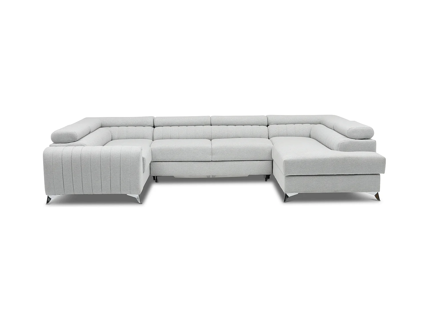 Canapé panoramique convertible simili cuir blanc avec coffre de rangement Louve 340cm-Coffre de rangement à droite