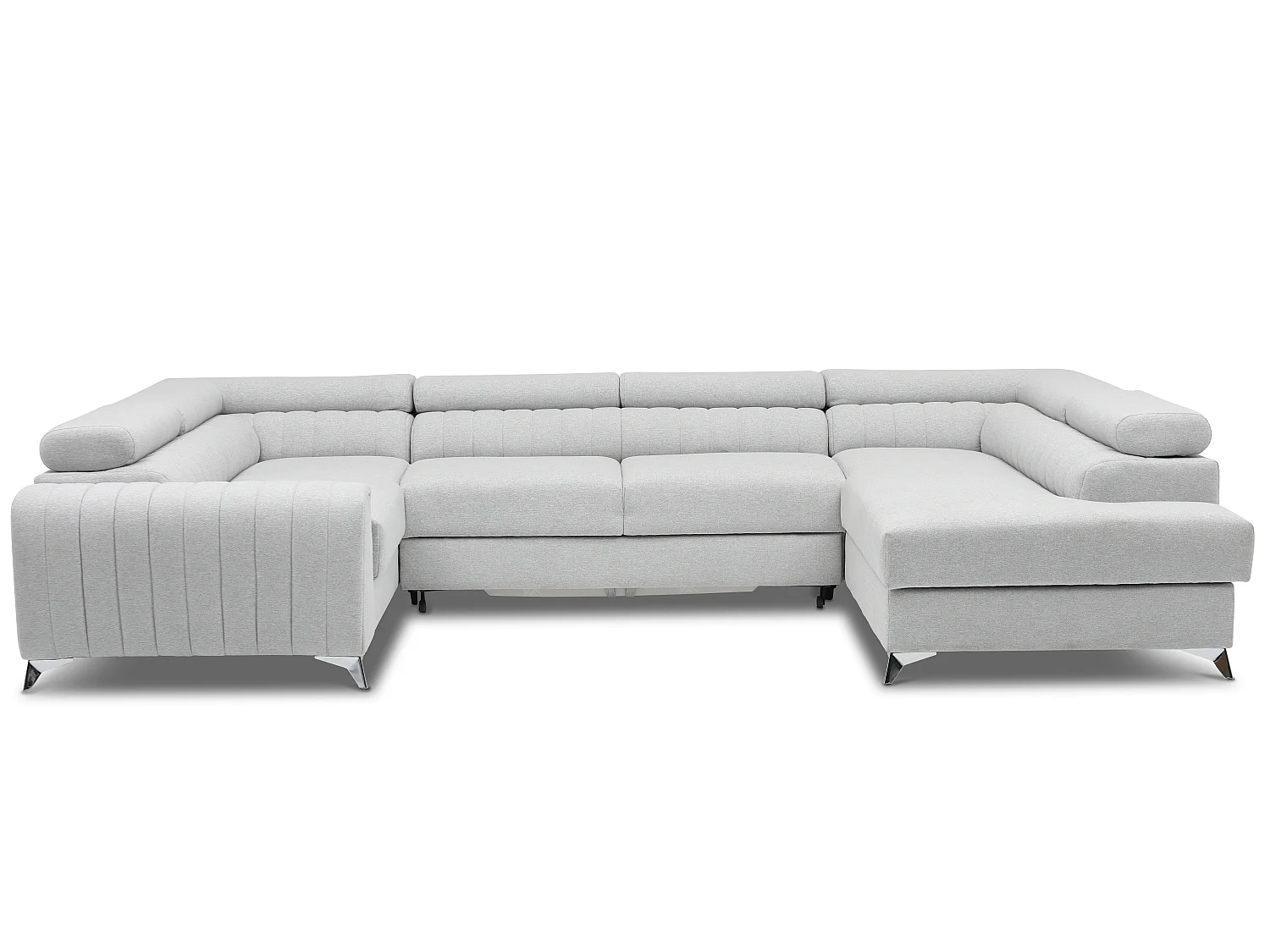 Canapé panoramique convertible simili cuir blanc avec coffre de rangement Louve 340cm-Coffre de rangement à droite