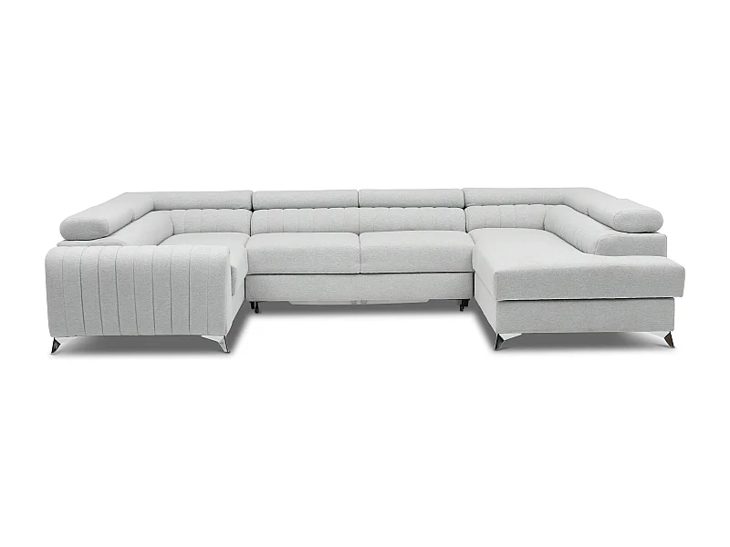 Canapé panoramique convertible simili cuir blanc avec coffre de rangement Louve 340cm-Coffre de rangement à droite