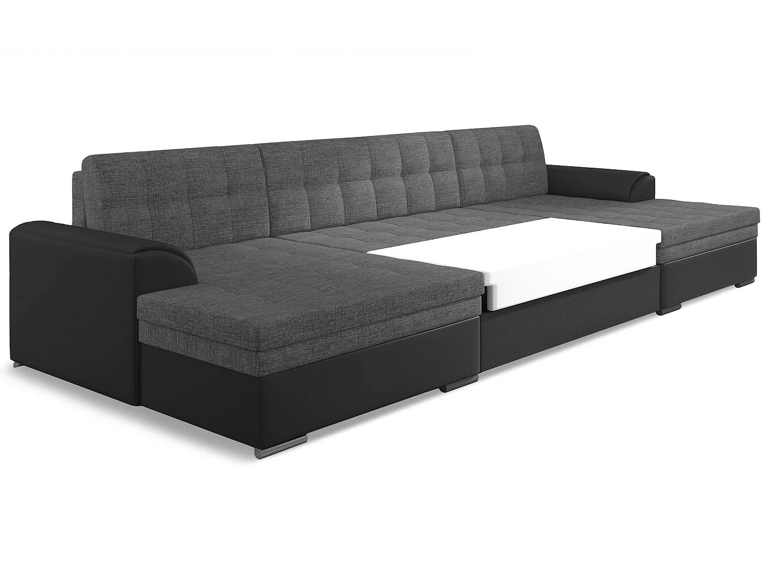 Canapé d'angle panoramique convertible tissu gris foncé et simili noir Vira 355cm