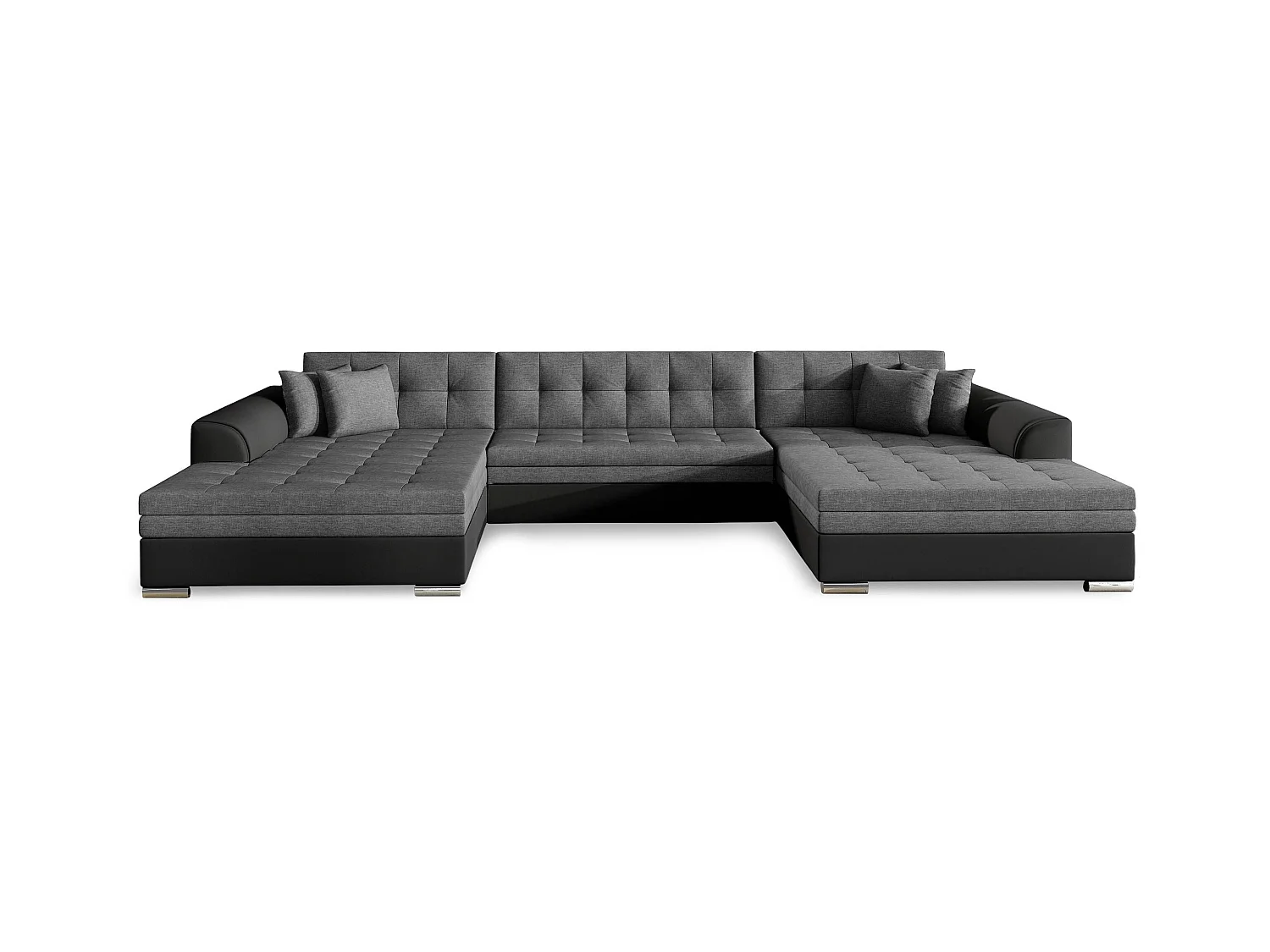 Canapé d'angle panoramique convertible tissu gris foncé et simili noir Vira 355cm