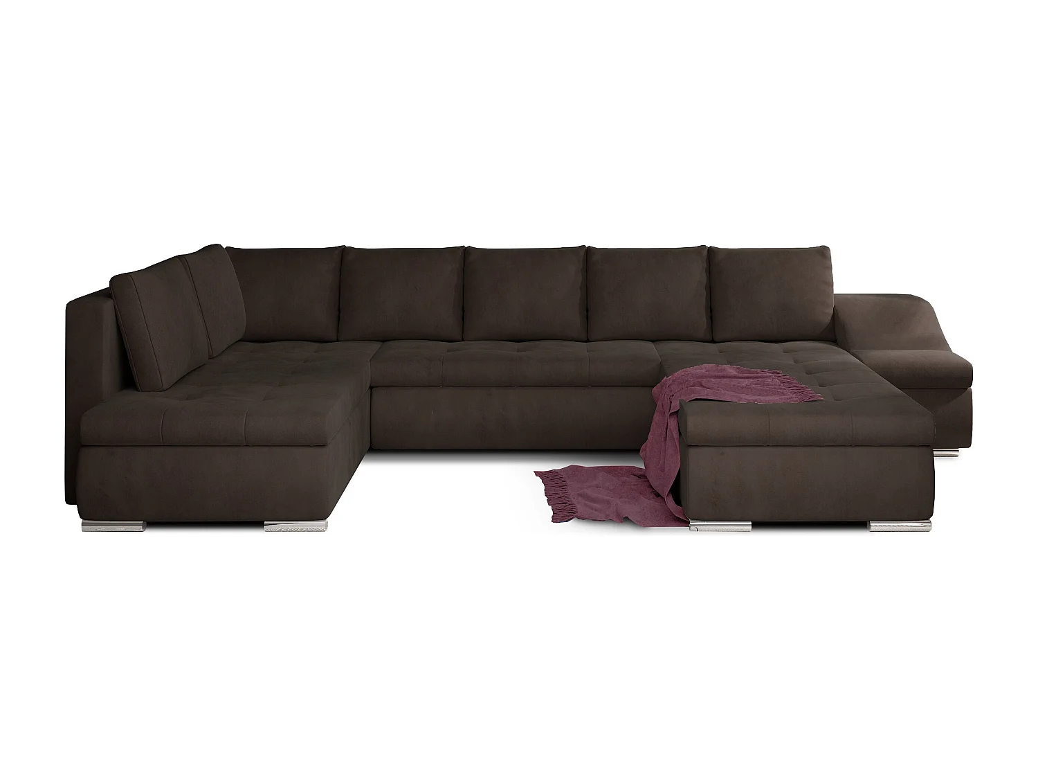 Canapé panoramique convertible velours marron Jonaz 340cm-Méridienne A droite