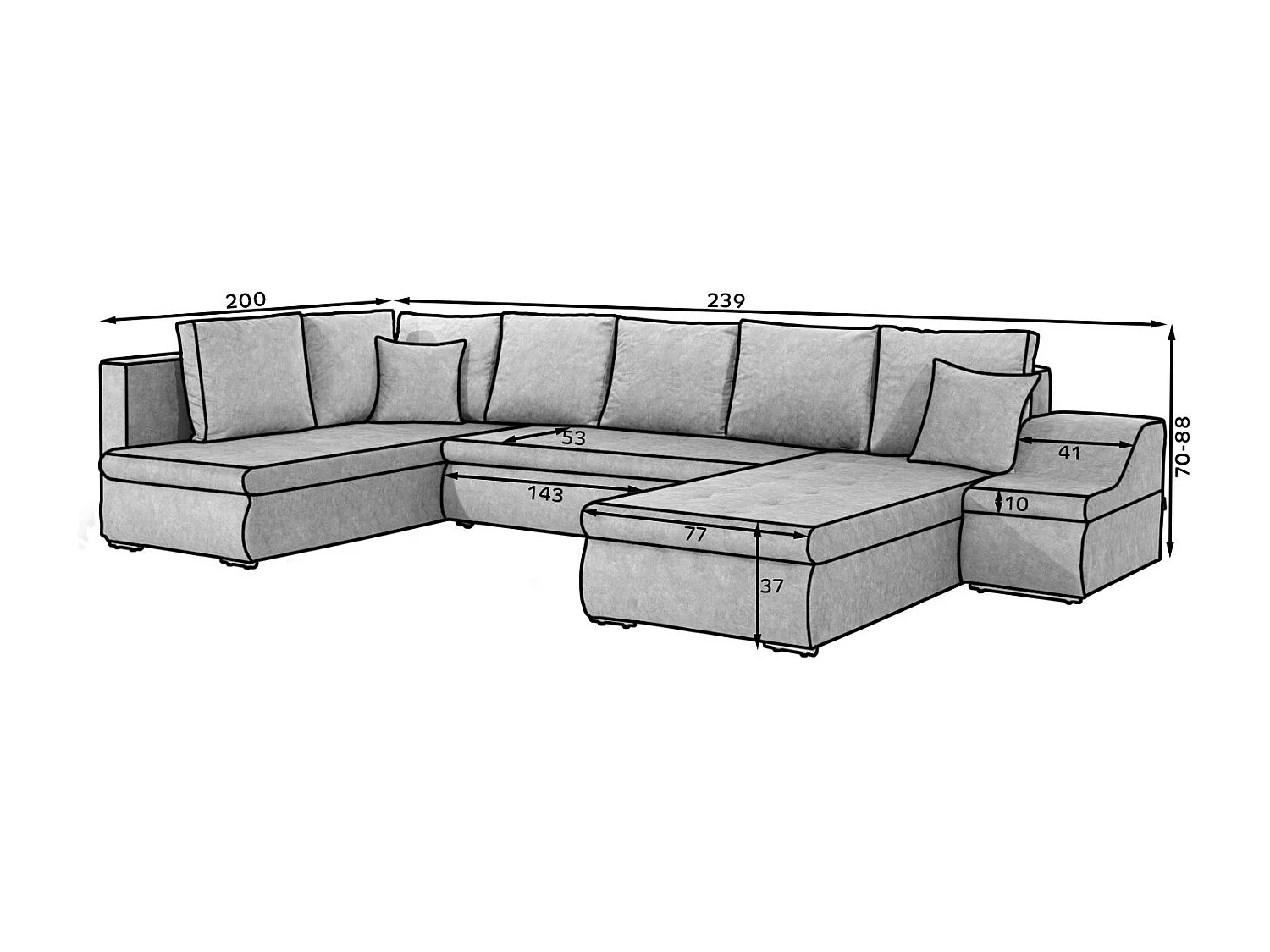 Canapé panoramique convertible velours marron Jonaz 340cm-Méridienne A droite