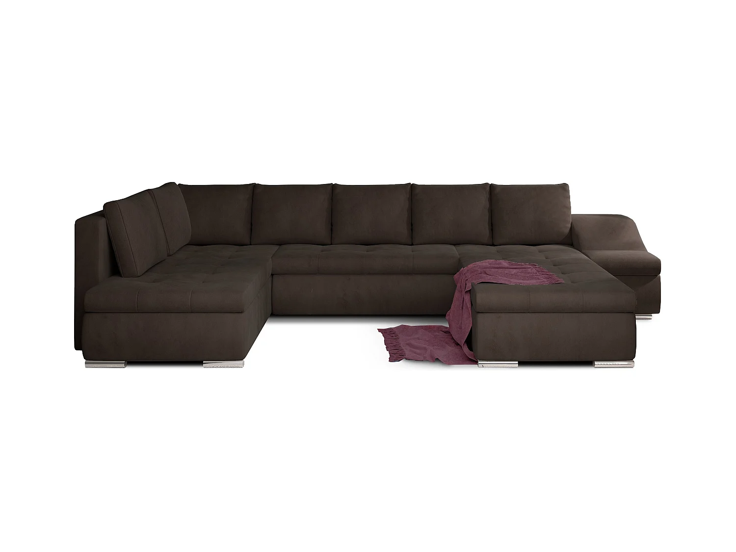 Canapé panoramique convertible velours marron Jonaz 340cm-Méridienne A droite