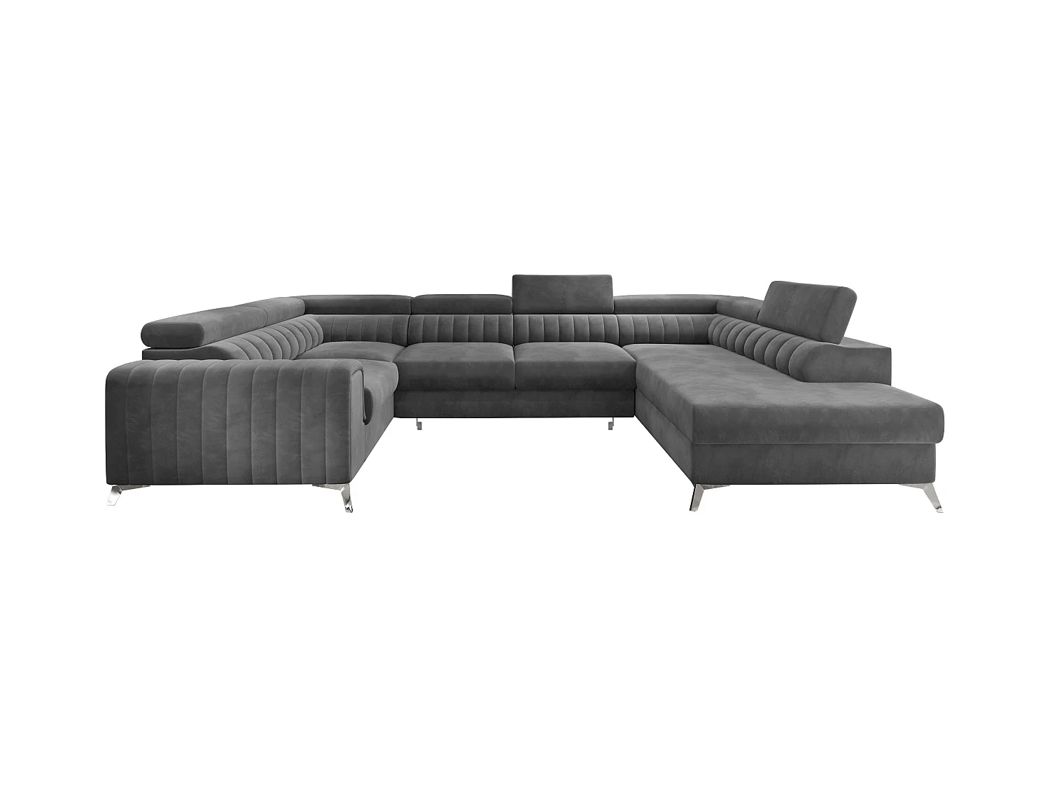 Canapé panoramique convertible velours gris foncé avec coffre de rangement Louve 340cm-Coffre de rangement à droite